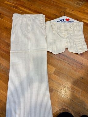 wild fable Cream and Black Linen Pinstripe Two-Piece Set